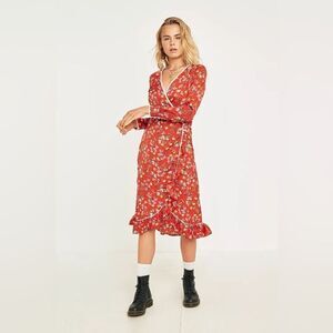 Free People Covent Garden Midi Wrap Dress Red Combo Boho